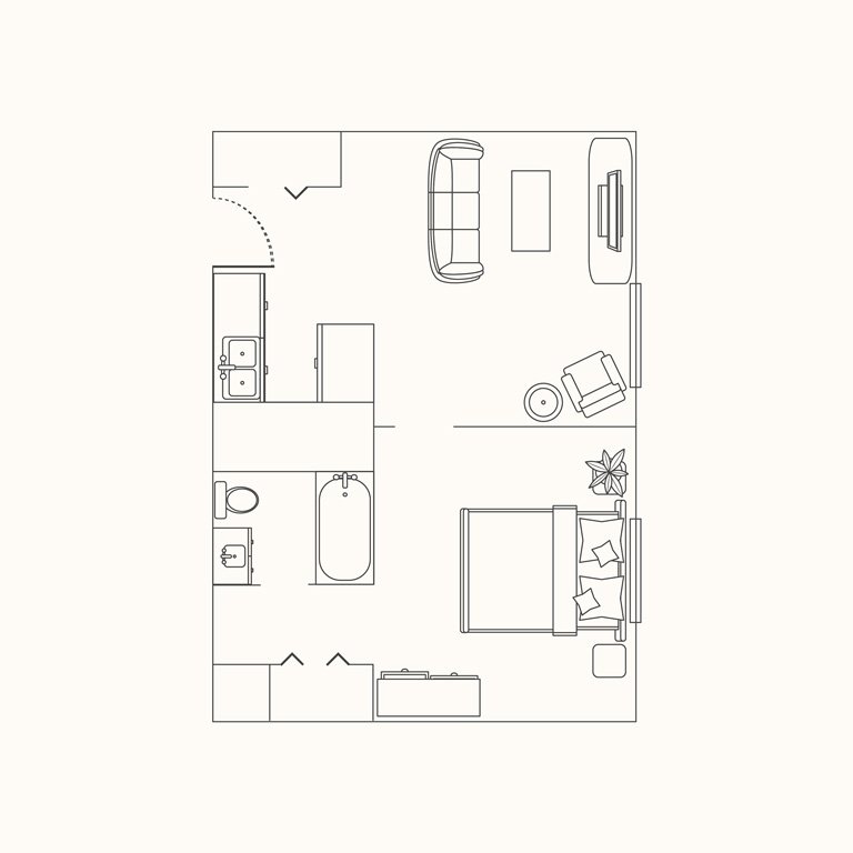 Floorplan B: 1 Bedroom 528 Sqft.