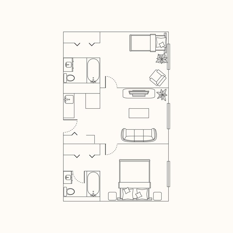 Floorplan C: 2 Bedroom 802 Sqft. 